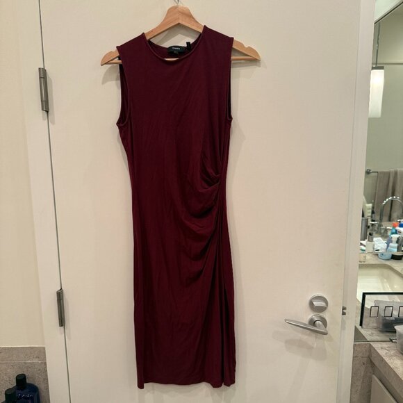 THEORY Jorainna Bordeaux Gathered Sleeveless Dress Stretch Cotton-Modal, Size P - Picture 3 of 4